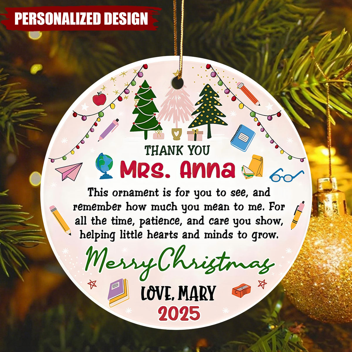 Personalized Christmas Thank You Teacher Ornament