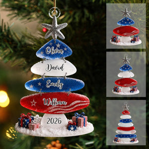 Patriotic Family Christmas Tree - Personalized Acrylic Ornament