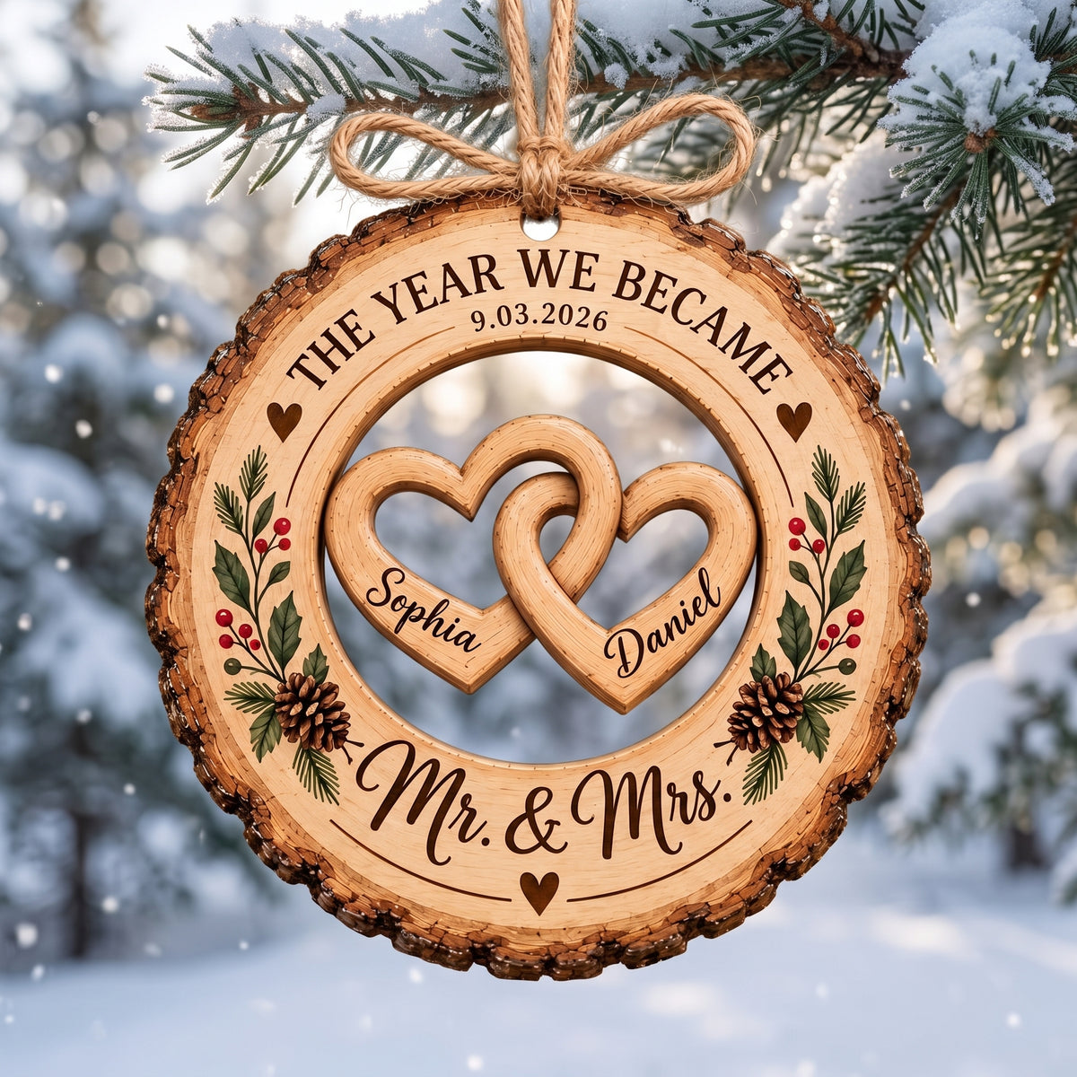 Personalized Newlywed First Christmas as Mr. & Mrs. Wooden Ornament