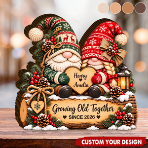 Custom Couple Christmas Wooden Plaque, Growing Old Together Decor