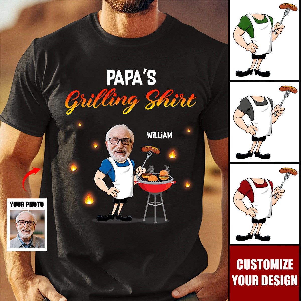 Custom Photo Master Of The Grill-Personalized Family Unisex T-shirt