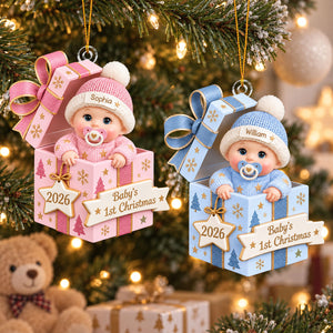 Personalized Baby First Christmas Ornament, Custom Name Baby Gift Box Keepsake