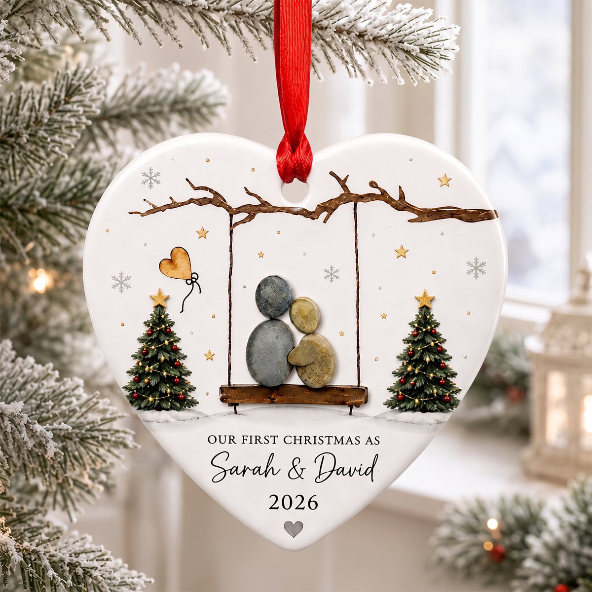 Custom First Christmas Couple Heart Ornament, Newlywed Christmas Tree Keepsake Gift