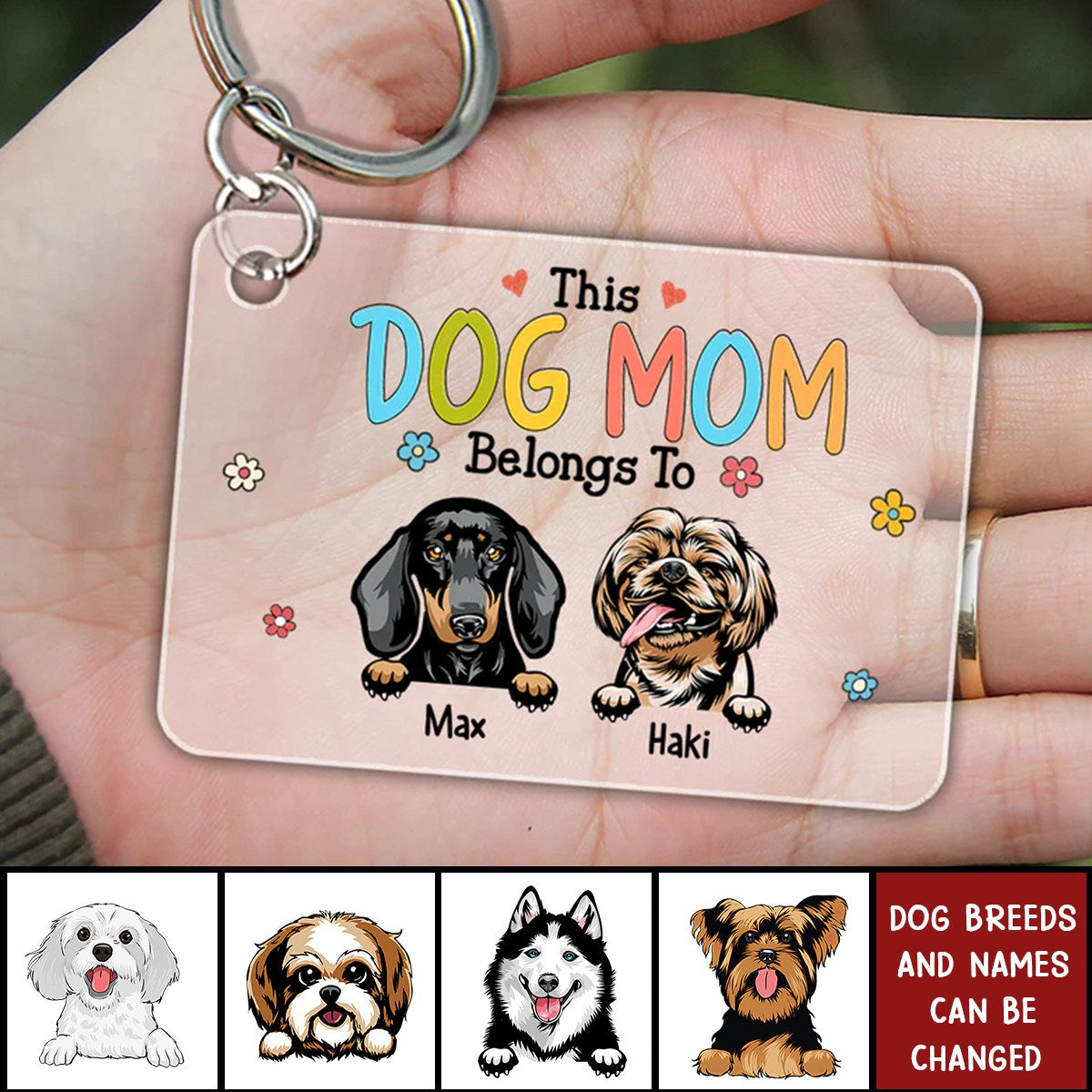 This Dog Mom Belongs To Cute Puppy Pet Dogs Personalized Acrylic Keychain