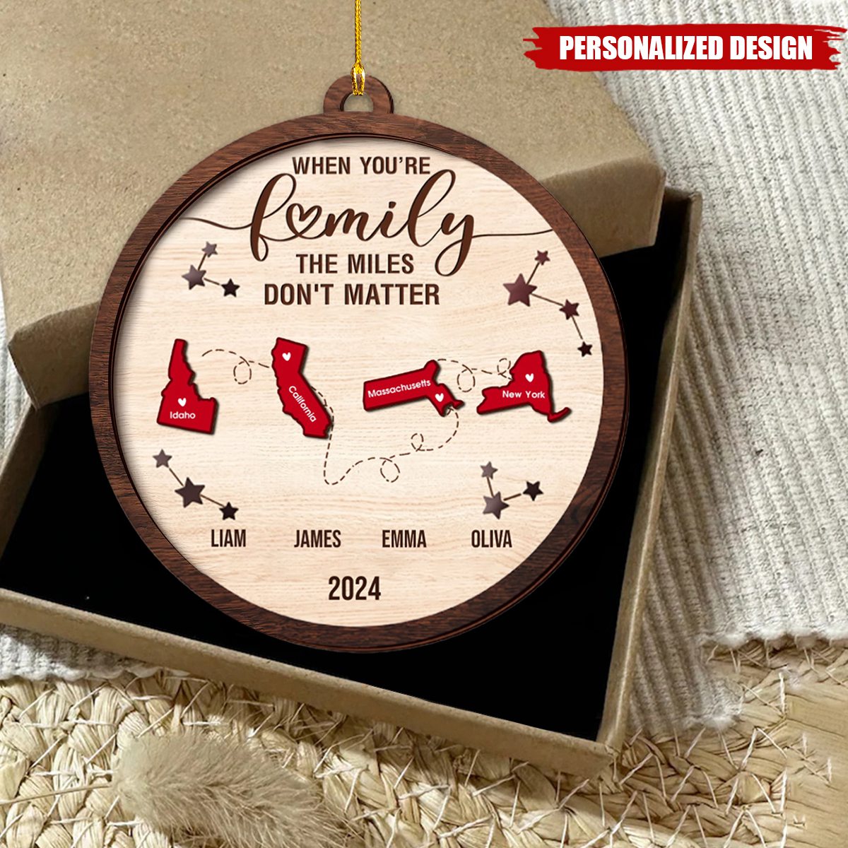 Family Is Always Close To The Heart-Personalized Customized Family Long Distance Souvenir Ornament