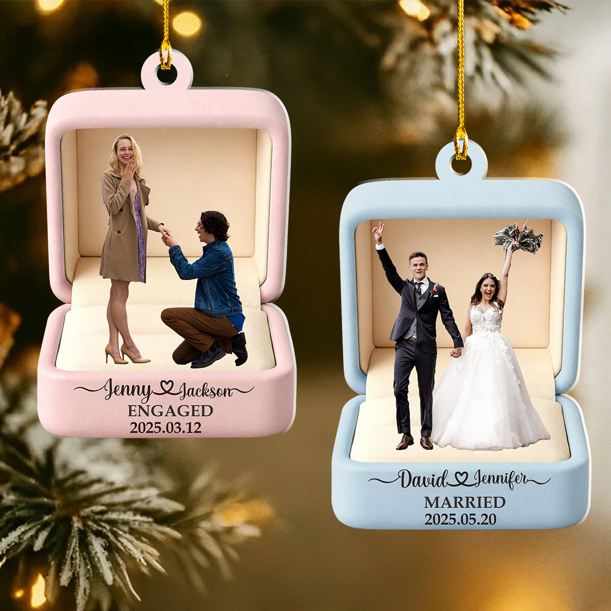 Custom Photo Ornament For Couples – Engaged Or Married Newlywed Gift