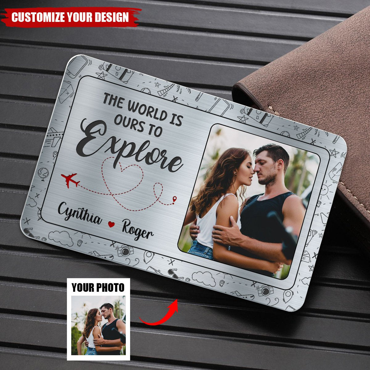 The World Is Ours To Explore - Travel Personalized Custom Wallet Card - Gift For Couples And Adventurers