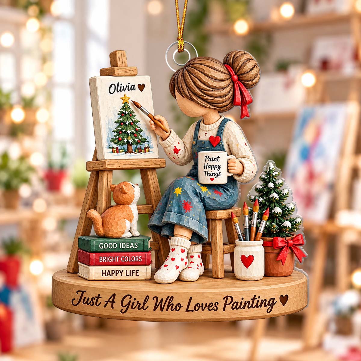 Personalized Painter Christmas Ornament, Custom Name Artist Gift, Painting Lover Ornament