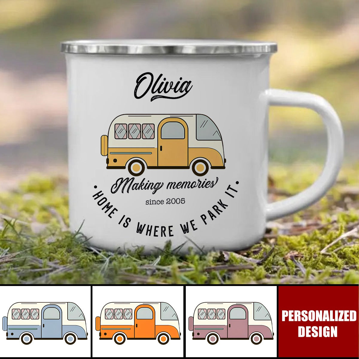 Campervan Enamel Camp Mug, Personalized Camper Van Gift