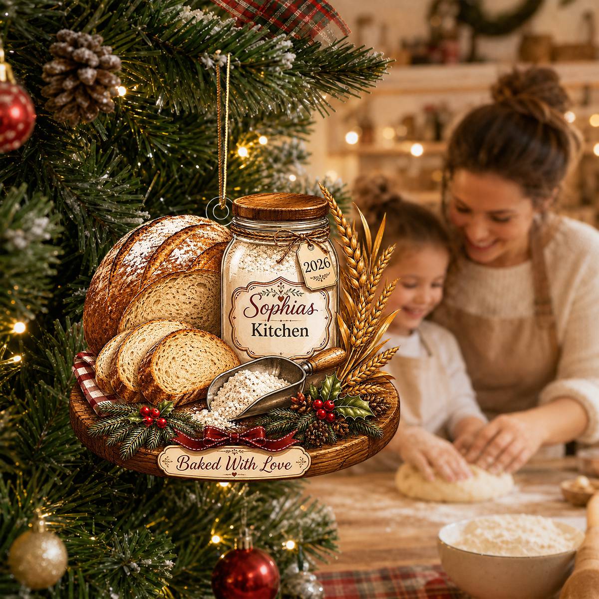 Personalized Sourdough Kitchen Christmas Ornament, Custom Name Bread Baker Keepsake