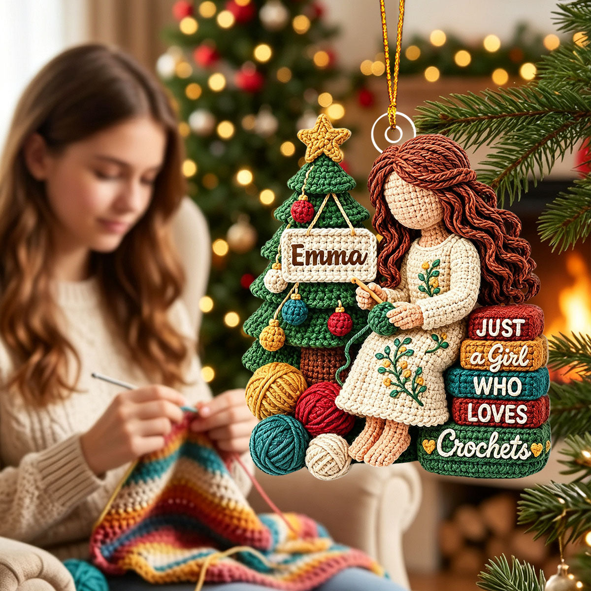 Custom Yarn Acrylic Ornament - Personalized Christmas Birthday Gifts For Crochet Knitting Lovers