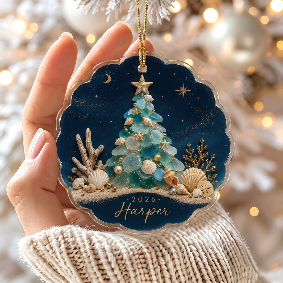 Personalized Sea Glass Christmas Tree Acrylic Ornament