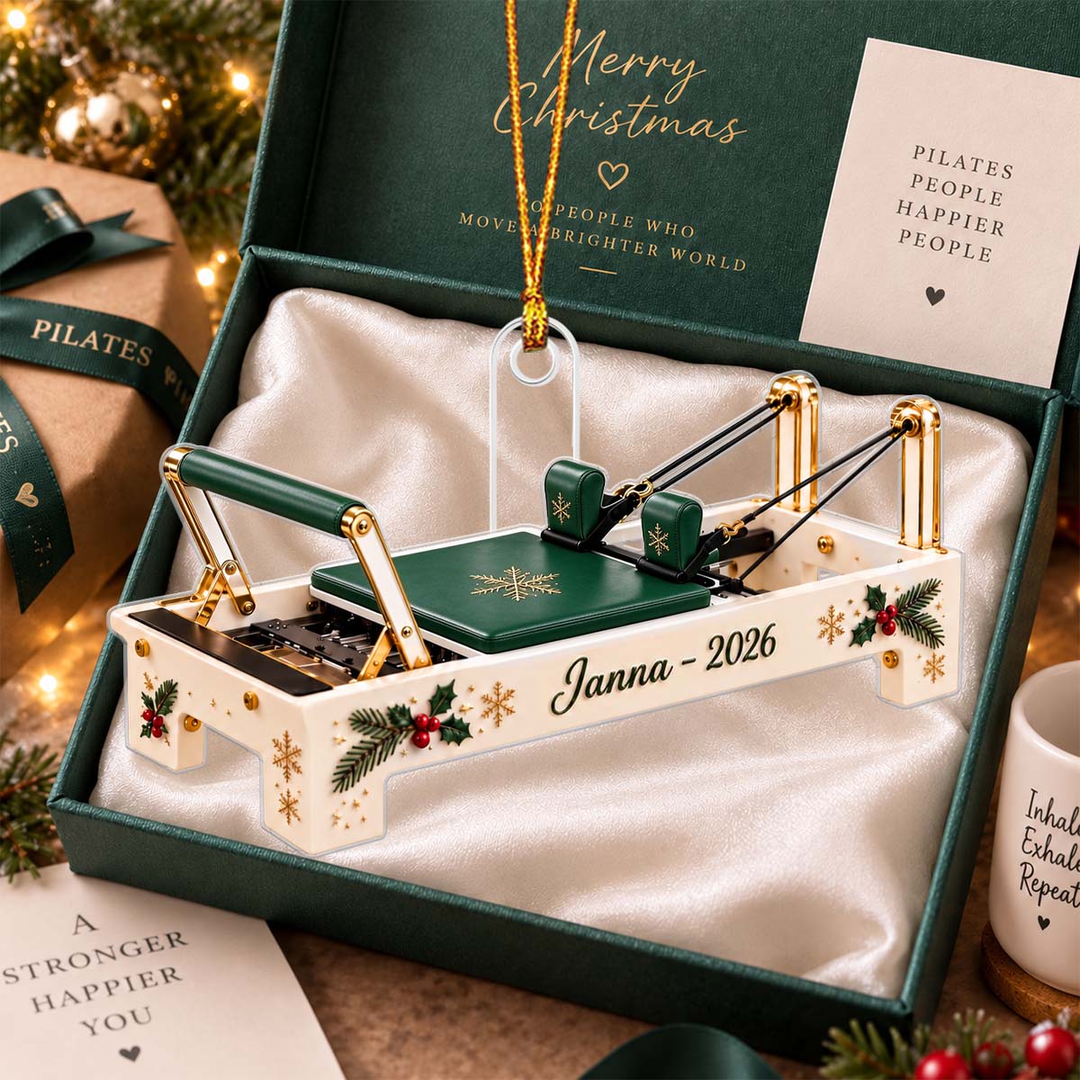 Personalized Pilates Reformer Ornament, Custom Name 2026 Christmas Keepsake Gift