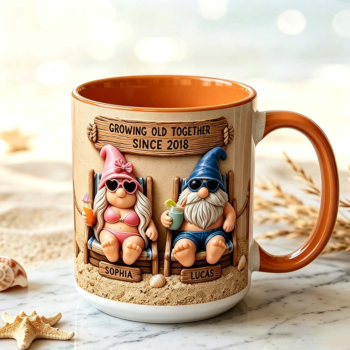 Personalized Couple Beach Mug, Growing Old Together Coffee Mug
