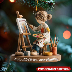 Personalized Artist Christmas Ornament, Girl Who Loves Painting Gift