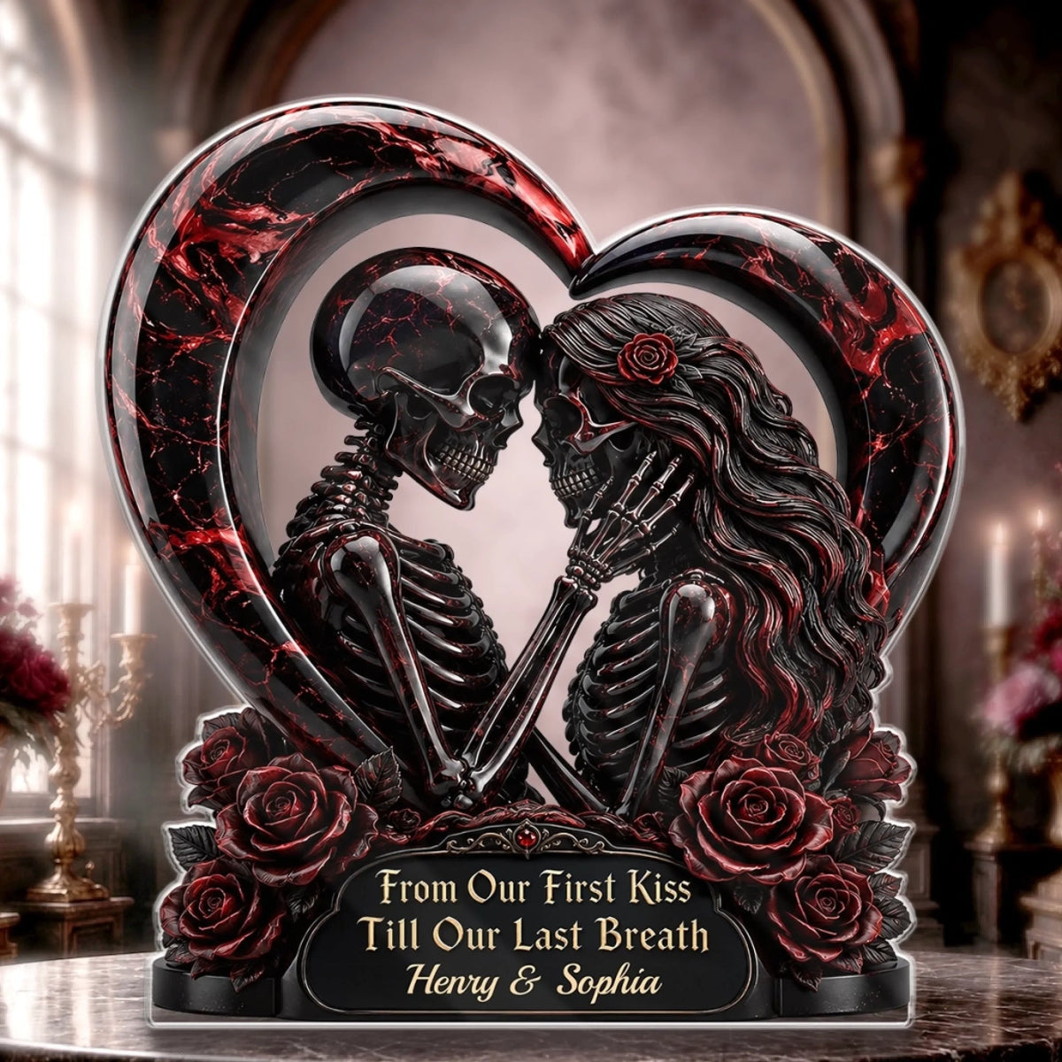 Personalized Couple Halloween Gothic Skeleton Acrylic Plaque