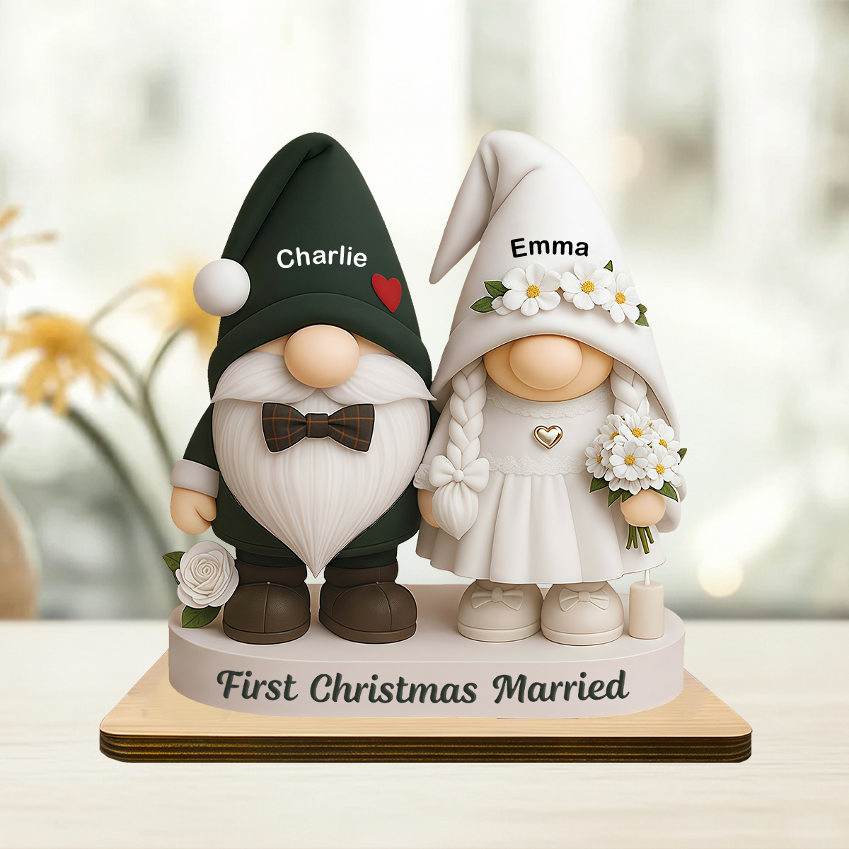 Personalized First Christmas Married Wooden Plaque - Custom Gifts for Couples