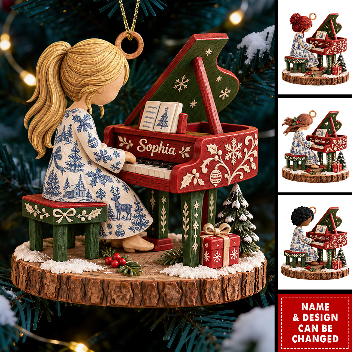 Personalized Pianist Girl Christmas Ornament - Gifts For Piano Lovers