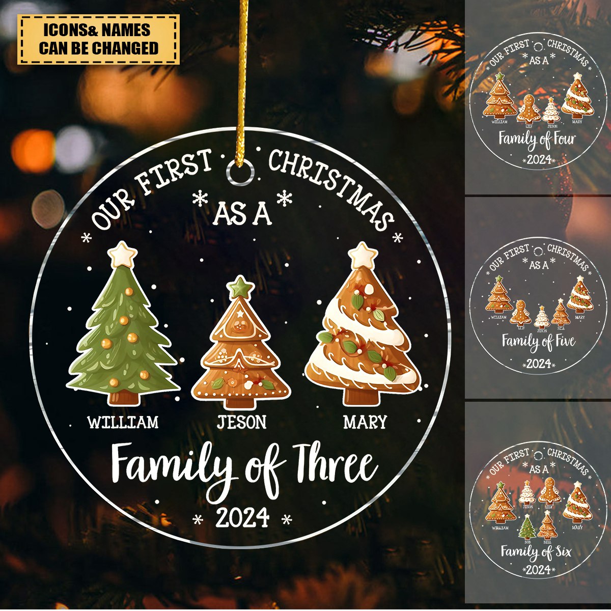Personalized Family Christmas Tree Cookie Shape Last Name Customized Acrylic Ornaments