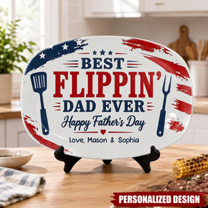 Custom ”Best Flippin’ Dad Ever” Grilling Plate, Personalized Dad Gift, BBQ Gifts, Fourth of July Decor