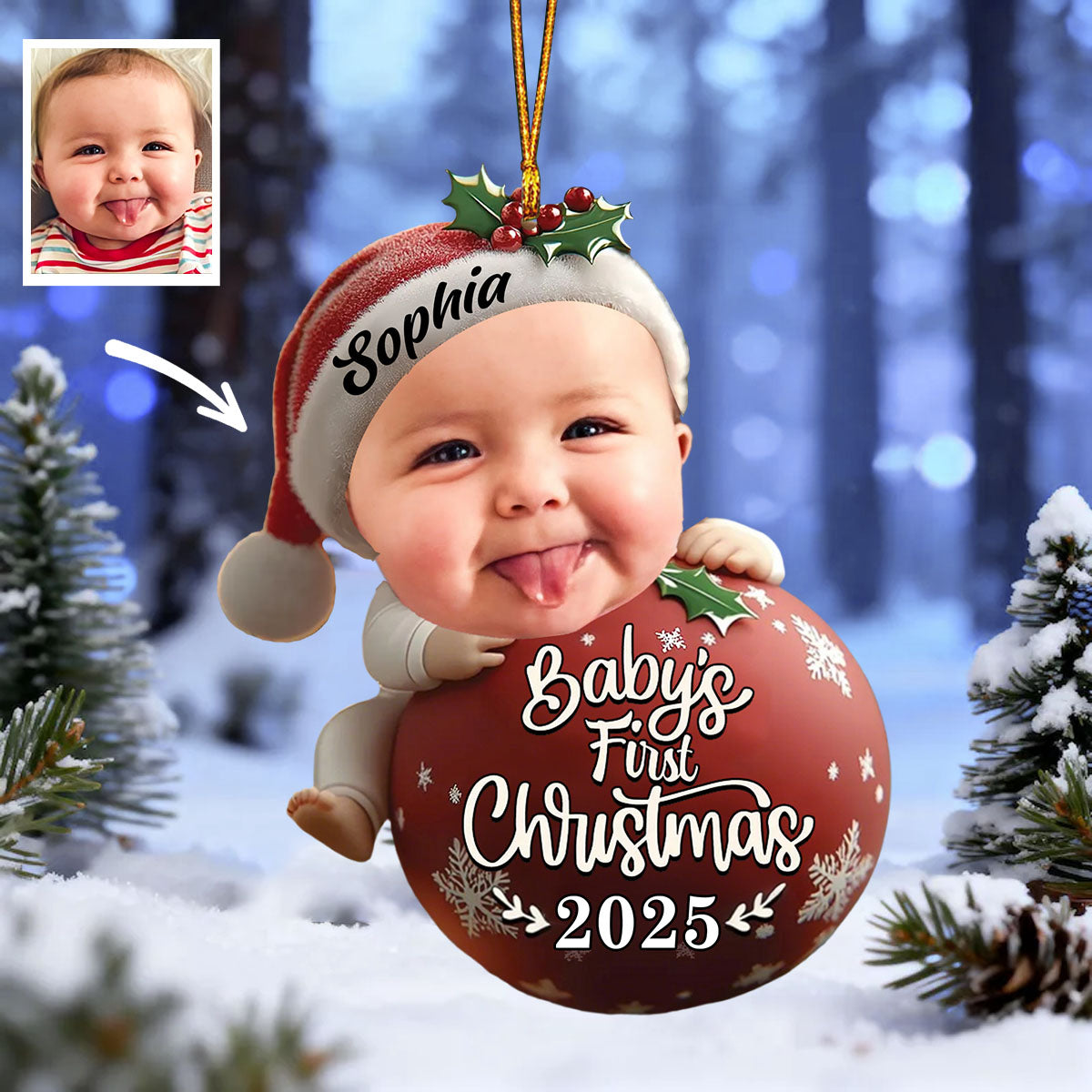 Personalized Baby's First Christmas Ornament -Upload Baby's Photo