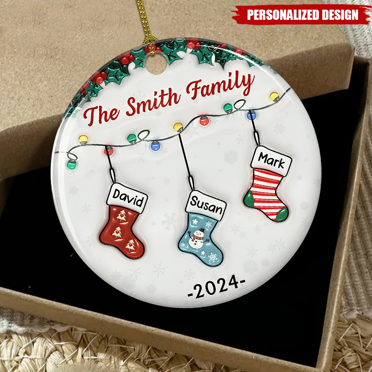 Personalized Customized Family Christmas Stockings 3D Effect Ceramic Ornaments