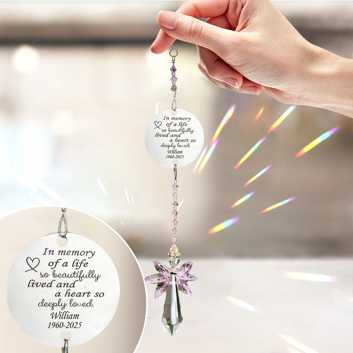 Personalized Memorial Family Angel Suncatcher, Keepsake Gift