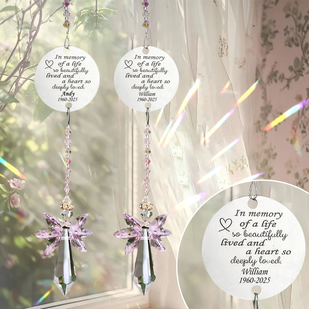 Personalized Memorial Family Angel Suncatcher, Keepsake Gift