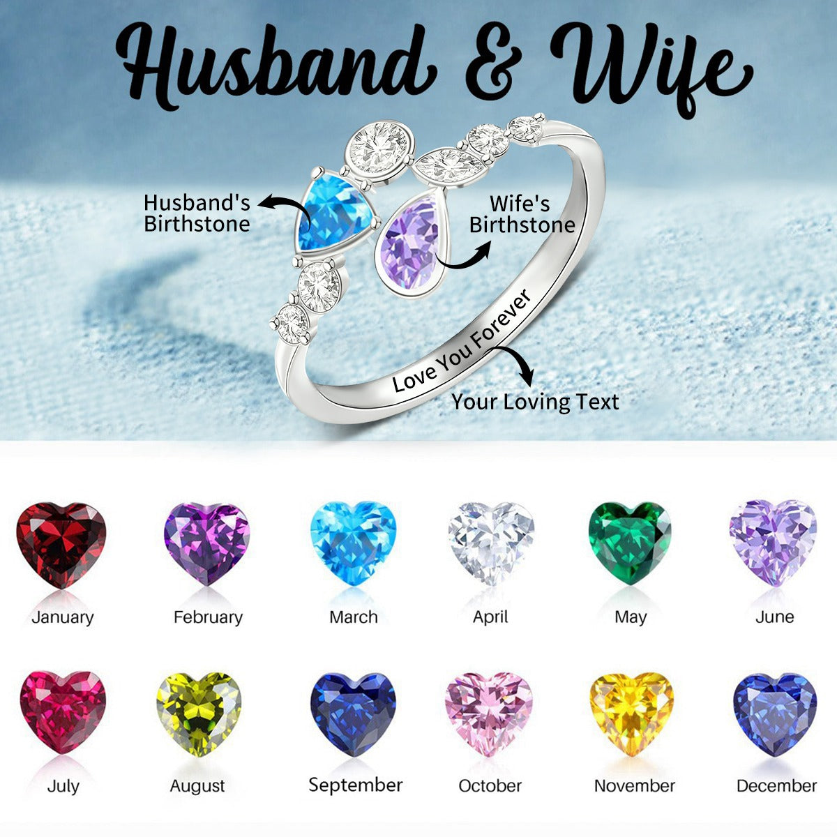 Personalized Double Birthstones Promise Ring - Gift For Couple