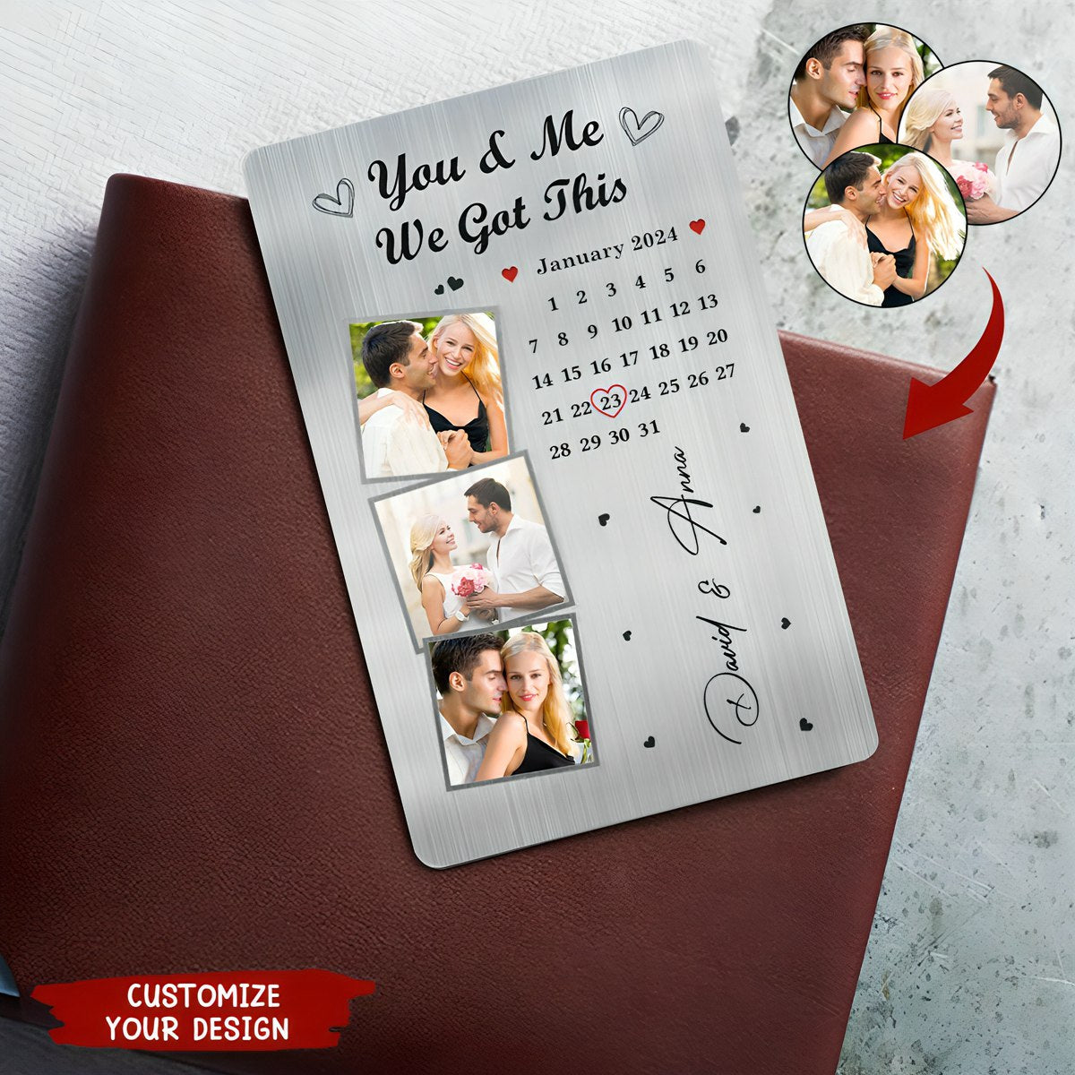 The Day Our Journey Began - Gift For Couples Custom Photo Calendar Personalized Aluminum Wallet Card