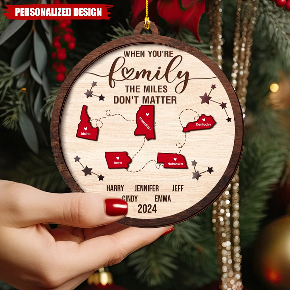 Family Is Always Close To The Heart-Personalized Customized Family Long Distance Souvenir Ornament