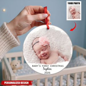 Custom Baby First Christmas Ornament, Personalized Photo Ornament