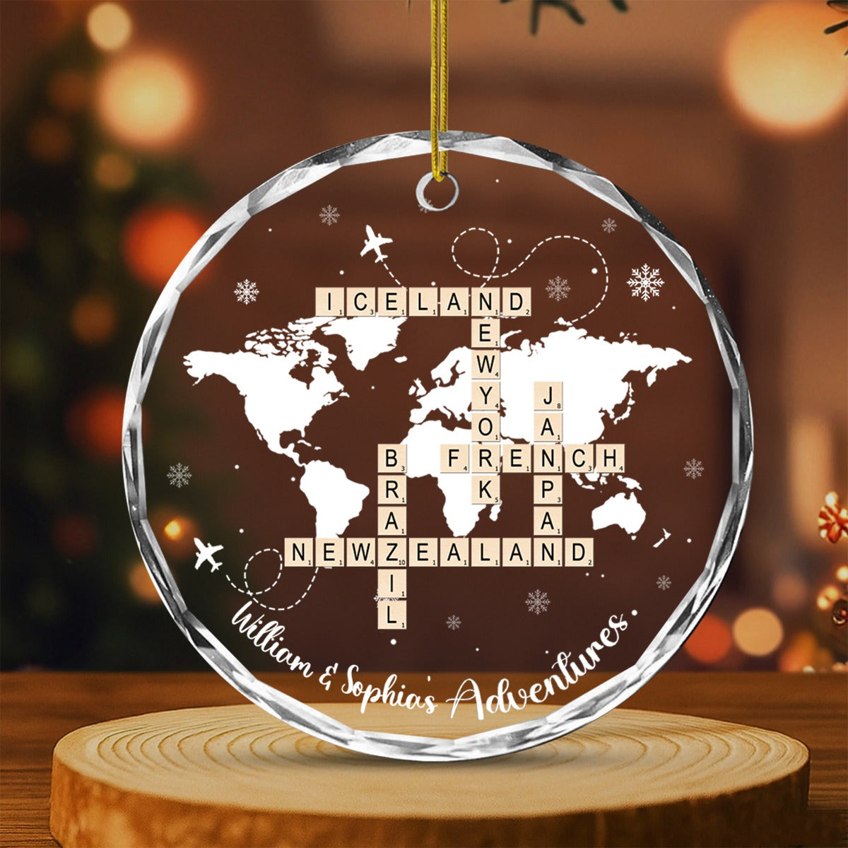 Custom Traveling Destination Ornament, Crossword Adventures Ornament