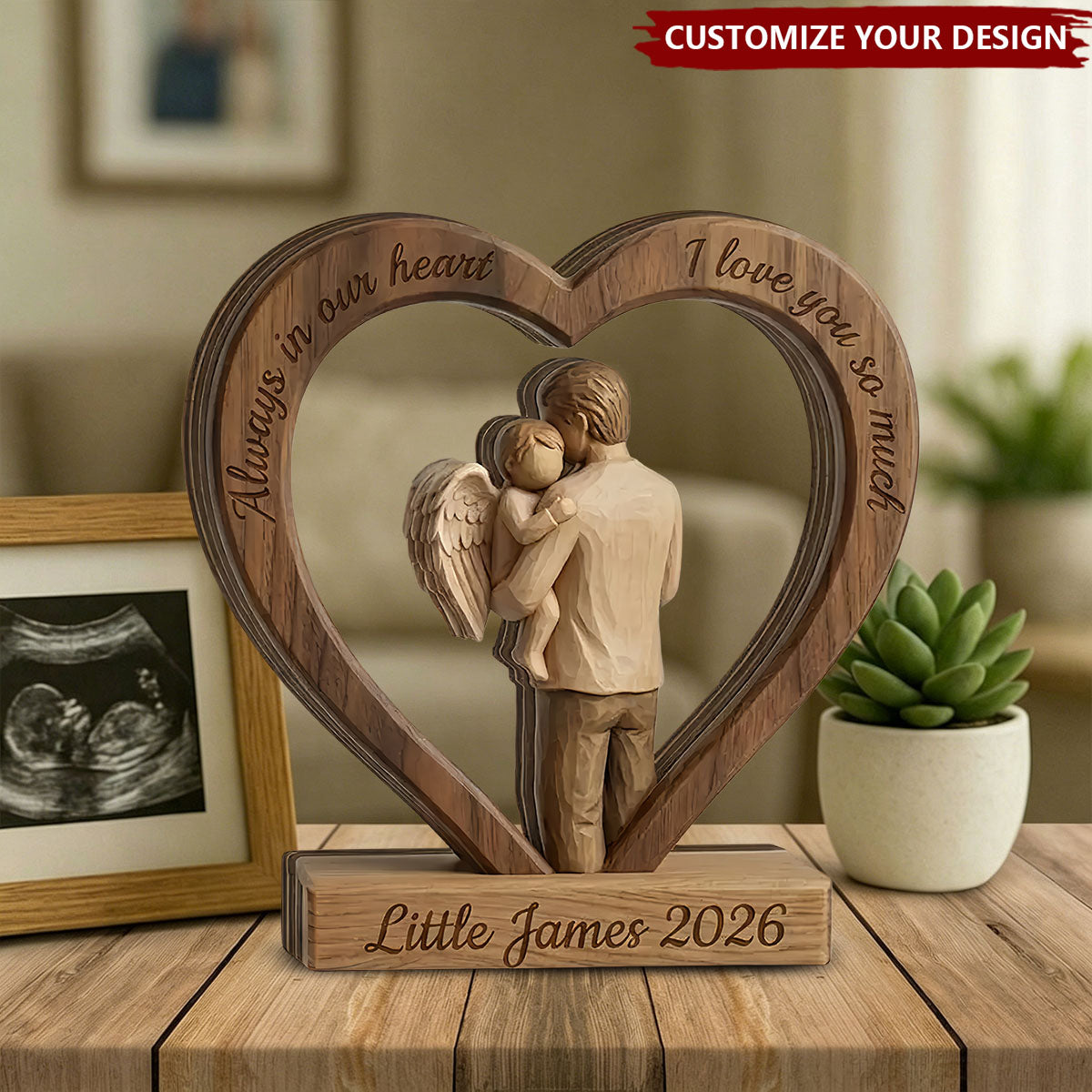 Angel Baby Remembrance Sign - Personalized Infant Loss Memorial Gift Wooden Heart Block