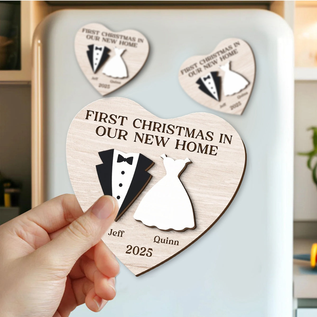 First Christmas Married - Custom Double Layer Wooden Fridge Magnet