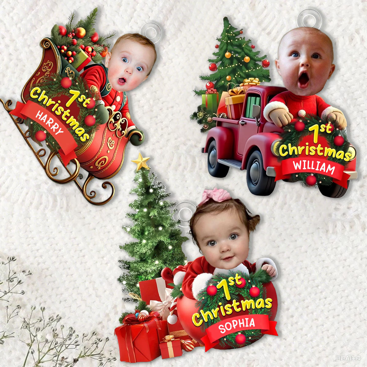 Custom Baby Face First Christmas 2D Flatten Ornament