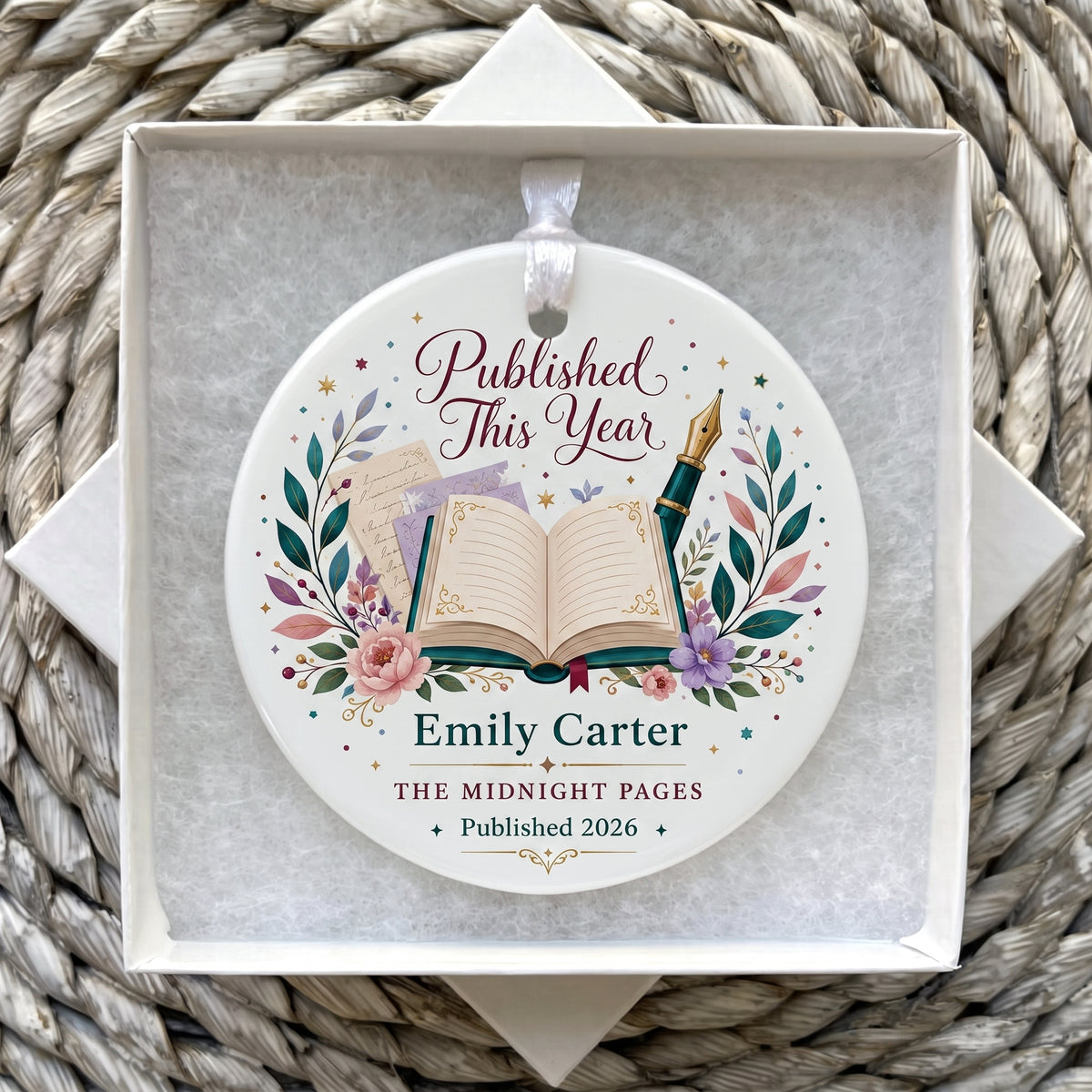 Personalized Published Author Custom Book Title Ceramic Ornament