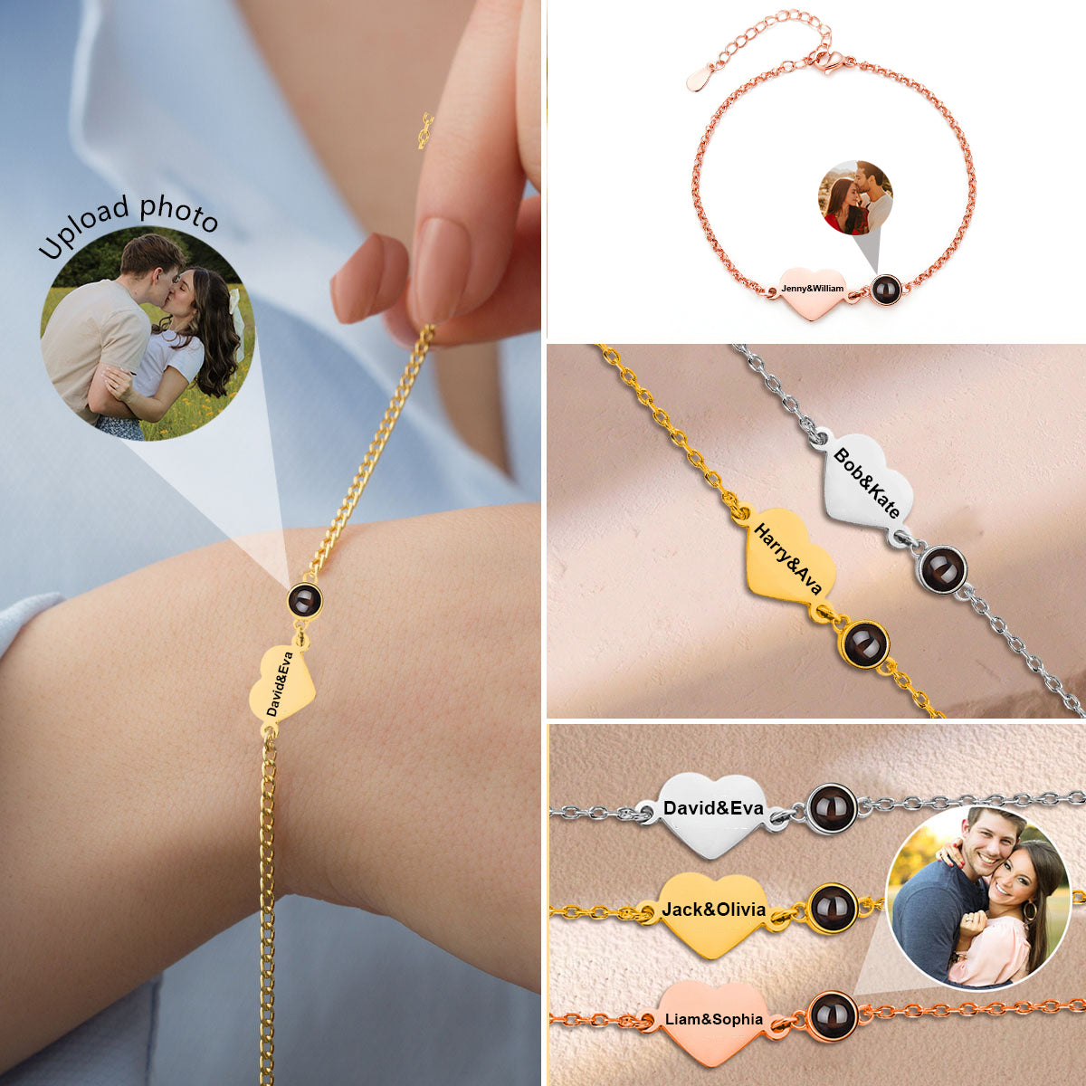 Personalized Photo Projection Bracelet, Gift For Couple