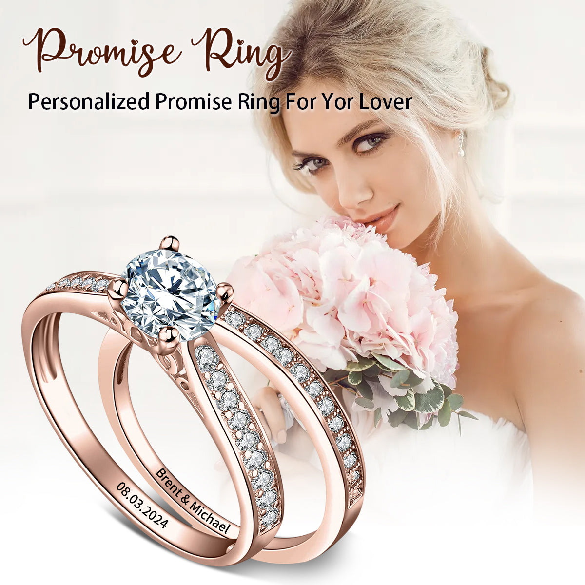 Personalized Cubic Zirconia Engagement  Ring Set