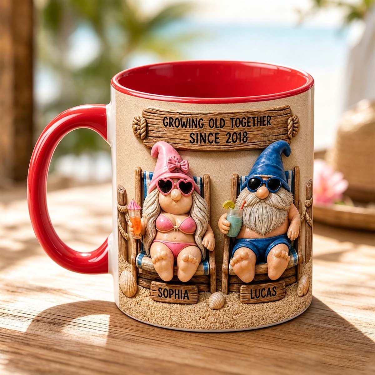 Personalized Couple Beach Mug, Growing Old Together Coffee Mug
