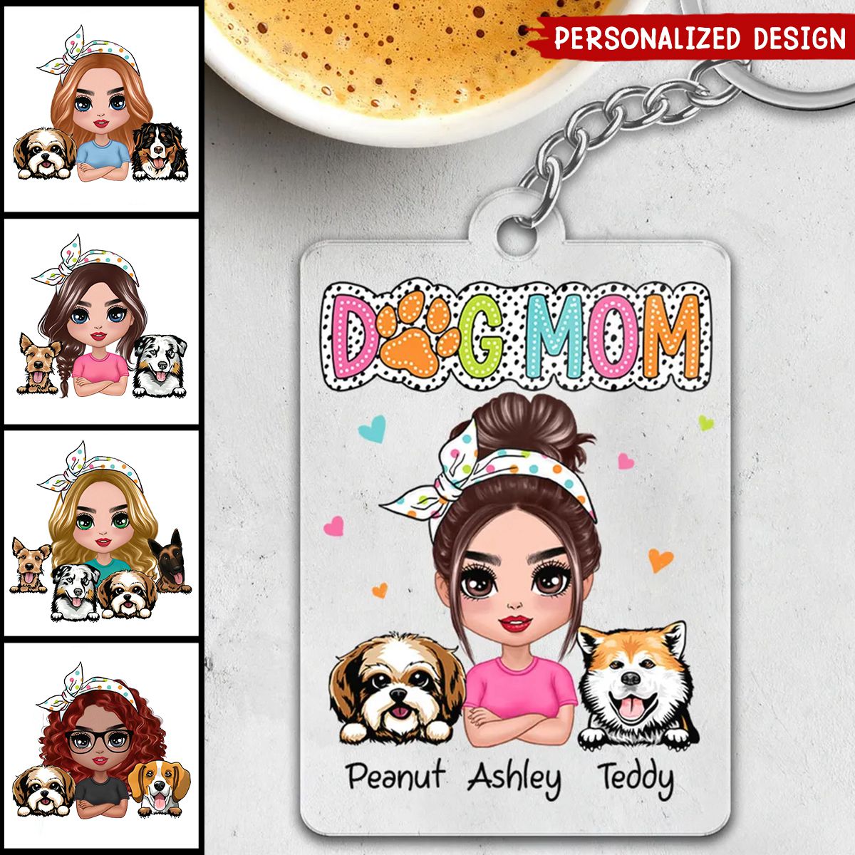 Sassy Peeking Dogs Personalized Dog Mom Acrylic Keychain