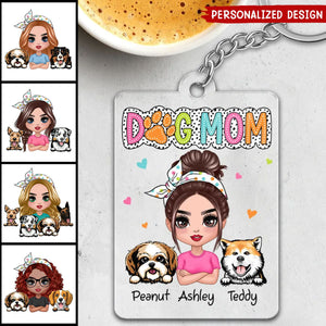 Sassy Peeking Dogs Personalized Dog Mom Acrylic Keychain