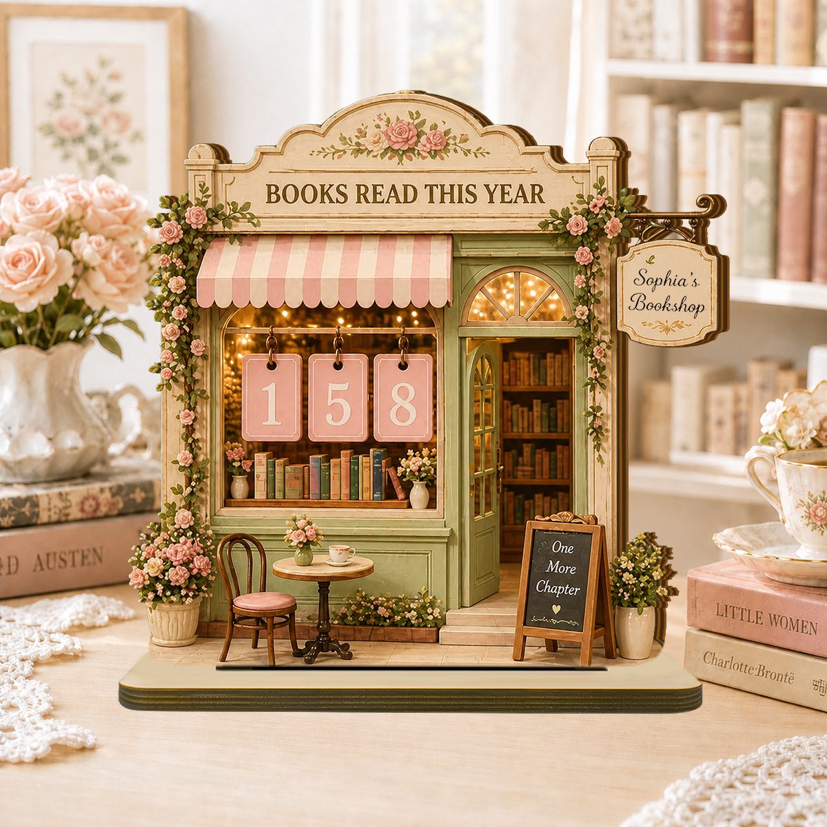 Custom Books Read Counter, Vintage Reading Plaque, Floral Book Lover Gift