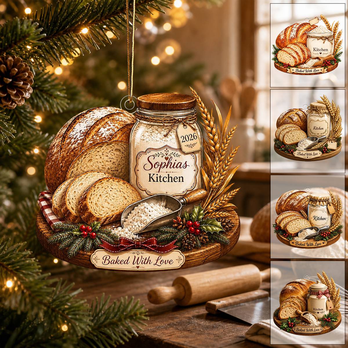 Personalized Sourdough Kitchen Christmas Ornament, Custom Name Bread Baker Keepsake