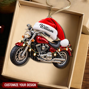 Personalized Motorcycle Christmas Ornament - Santa Hat Bike Holiday Decor