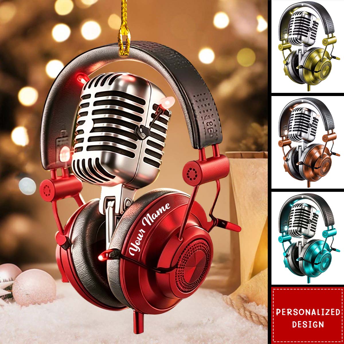 Personalized Microphone Christmas Ornament, Gift For Music Lover