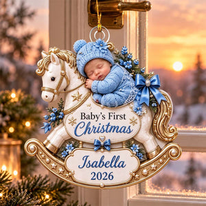Personalized Baby’s First Christmas Ornament, Rocking Horse Keepsake, Newborn Christmas Gift
