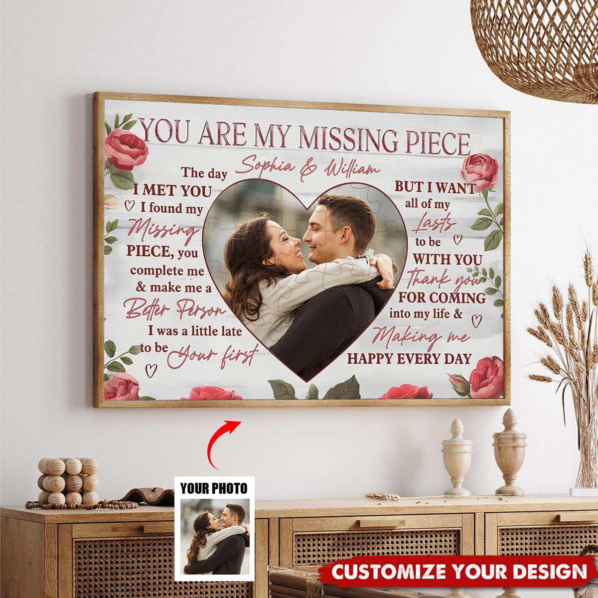 My Missing Piece Couple Photo Valentine's Day Gift Personalized Horizontal Poster