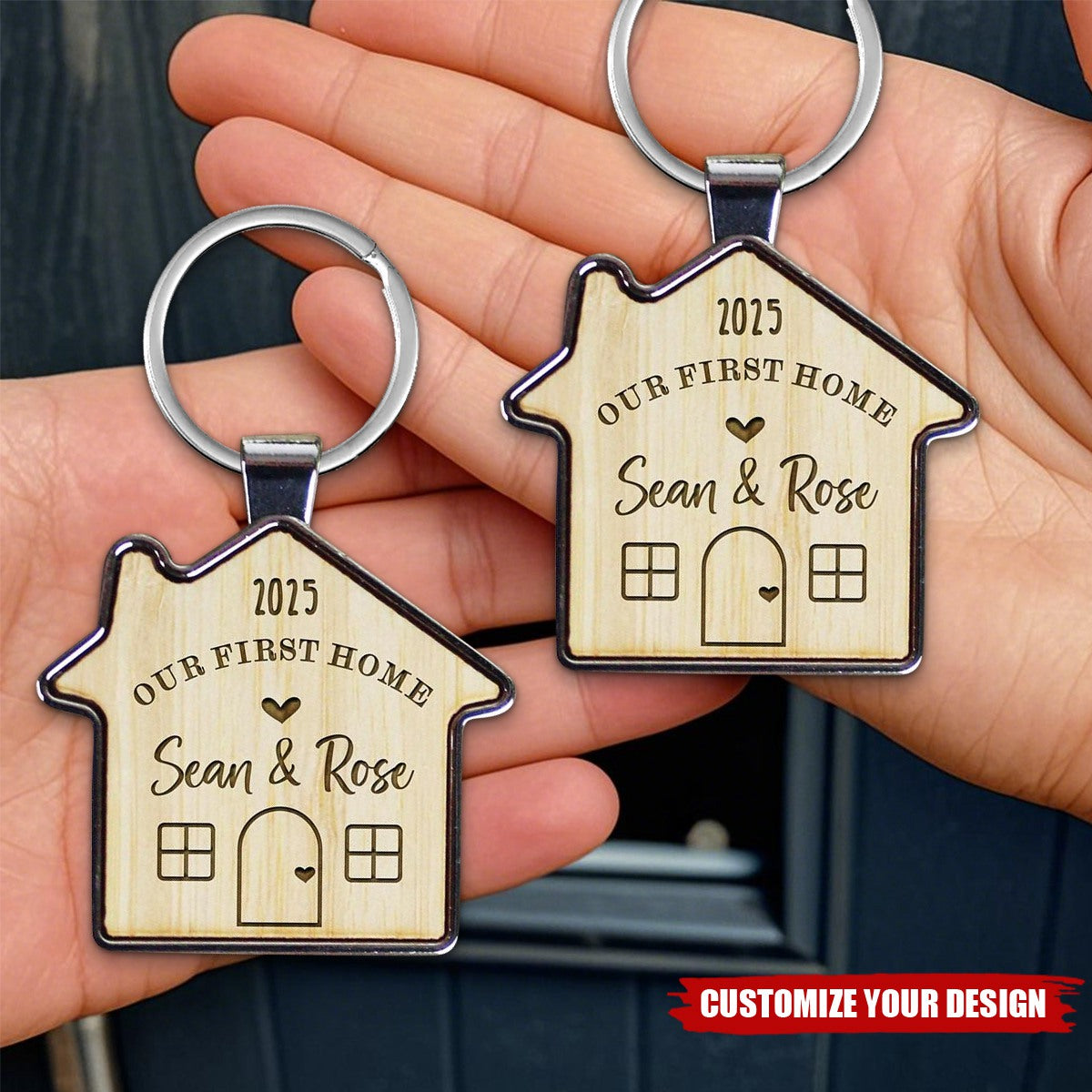 Our First Home Couples Keyring, Personalized House Warming Keychain