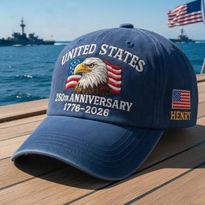 Custom Name USA 250th Anniversary 1776–2026 Eagle Embroidered Cap